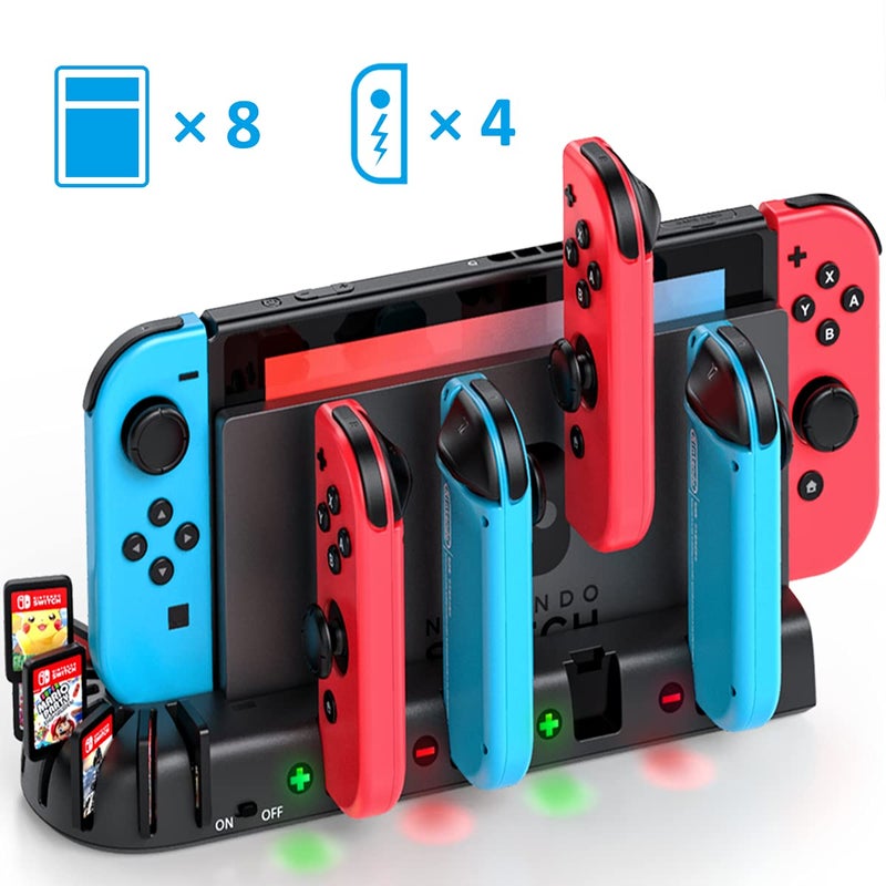 KDD Switch Controller Charger Dock Station Compatible with Nintendo Switch Accessories & OLED Model Joycons, KDD Joycon Charging Dock Station with Upgraded 8 Game Storages, Game Accessories - Image 1
